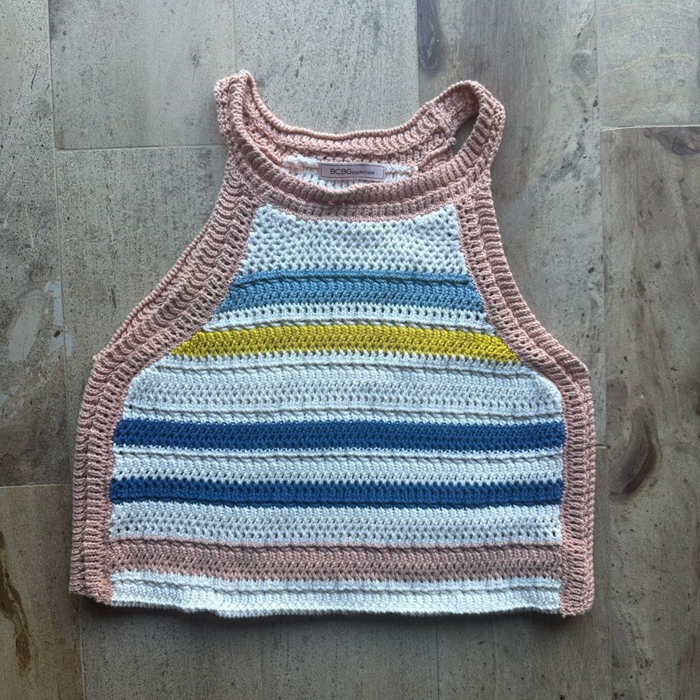 BCBGeneration Pink and White stripped Knit Top size small